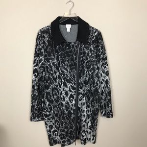 Chico’s Long Cat Print Cardigan Size 3